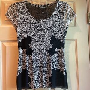INC International Concepts Black & White Short Sleeve Sequined Top, Size‎ Small